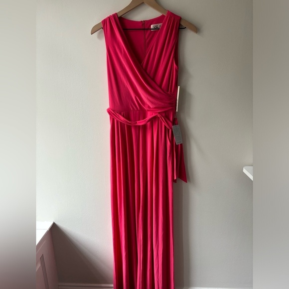 Eliza J Faux Wrap Wide Leg Jumpsuit In Strawberry XS NWT - Picture 3 of 9